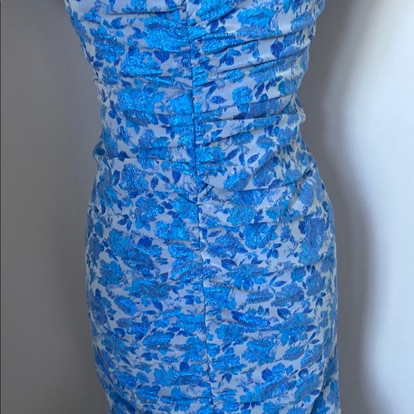 Theia Blue and White Off-Shoulder Sheath Dress - Picture 3 of 16
